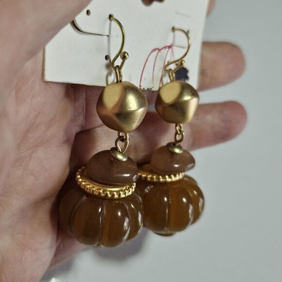 Cato Gold Tone Chunky Tan Beaded Dangling Earrings - Picture 3 of 14